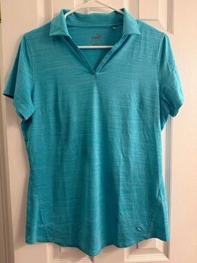 Puma Women's Teal V-Neck Short Sleeve Polo